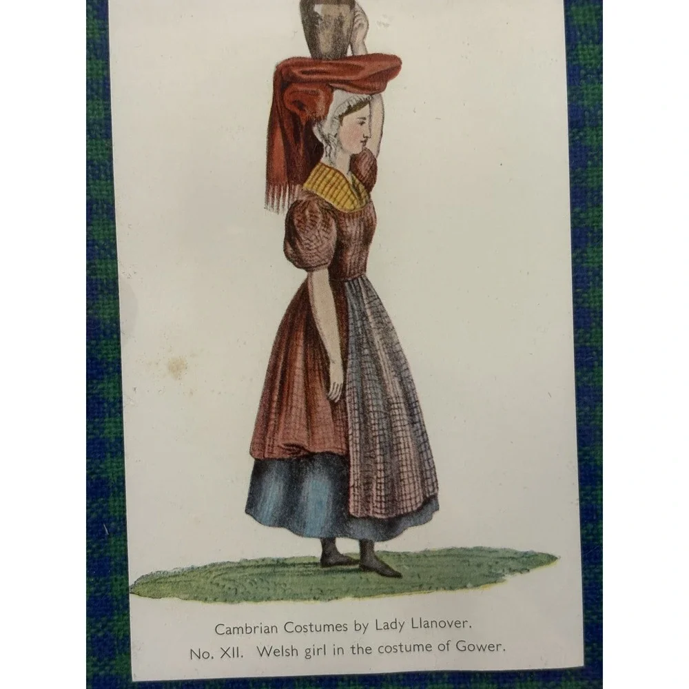 4 VTG Cambrian Costumes Welsh Gwent Gower Lady Llanover Postcards Oxford Framed